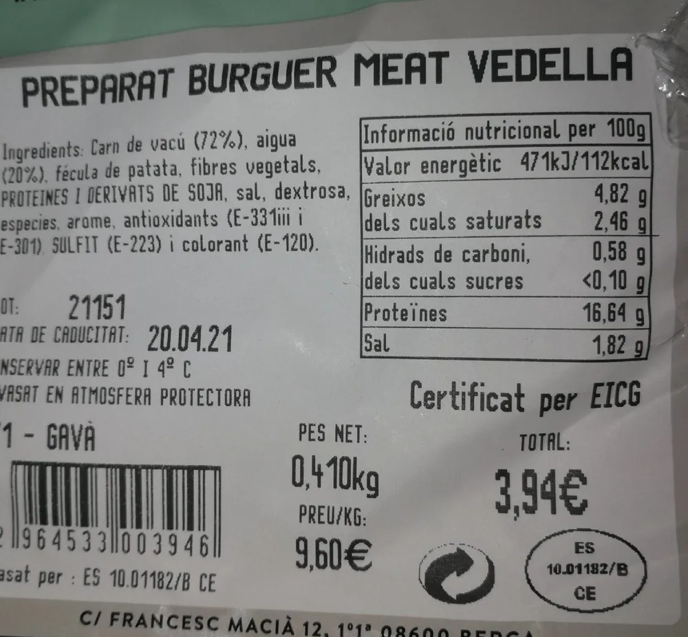 preparat burguer meat vedella