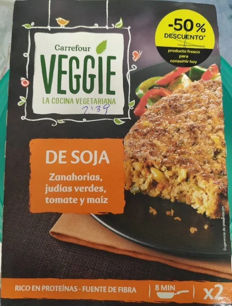 Preparado de proteínas de soja y hortalizas.