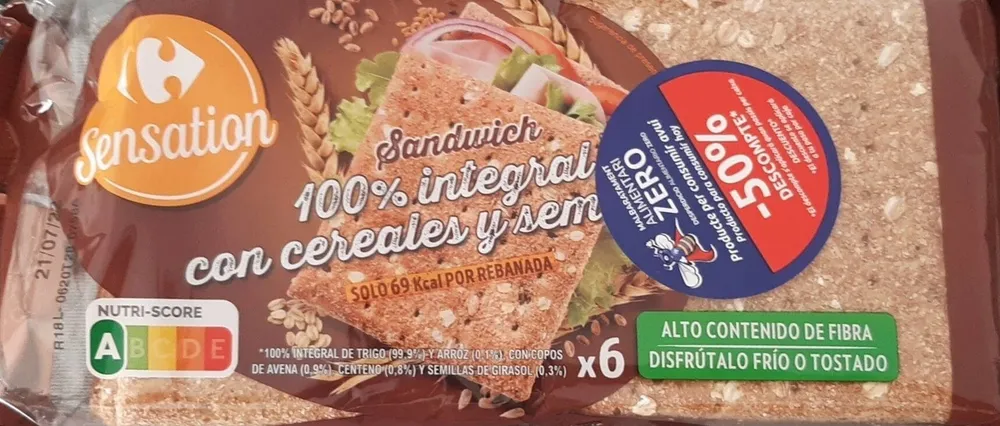 Sensation sándwich 100 integral con cereales y semillas