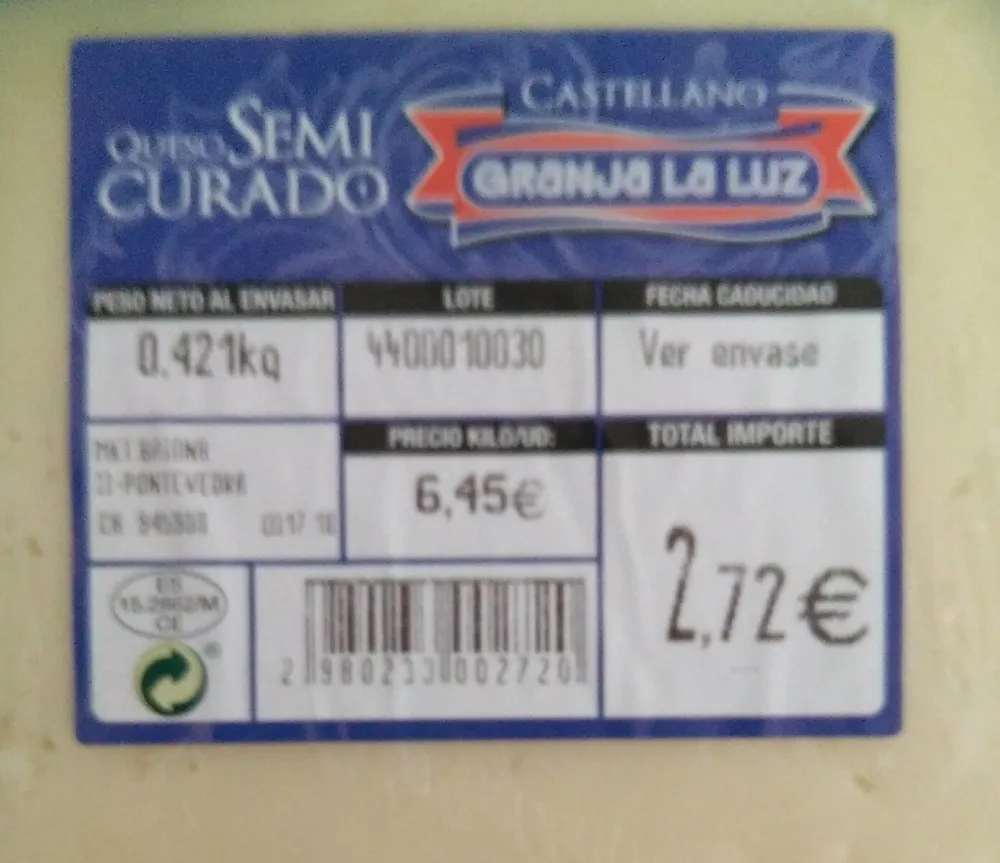 Queso mezcla semicurado granga la luz