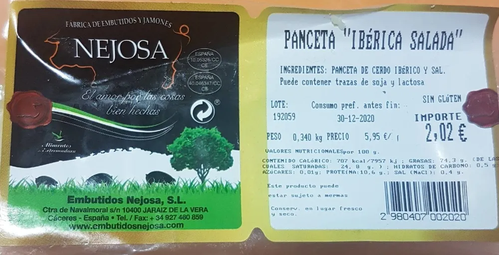 Panceta ibérica salada