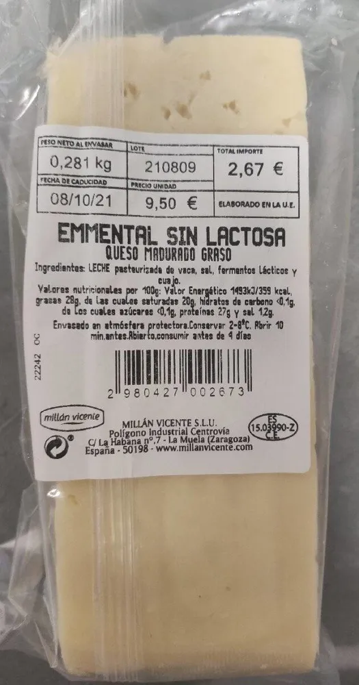 QUESO EMENTAL SIN LACTOSA