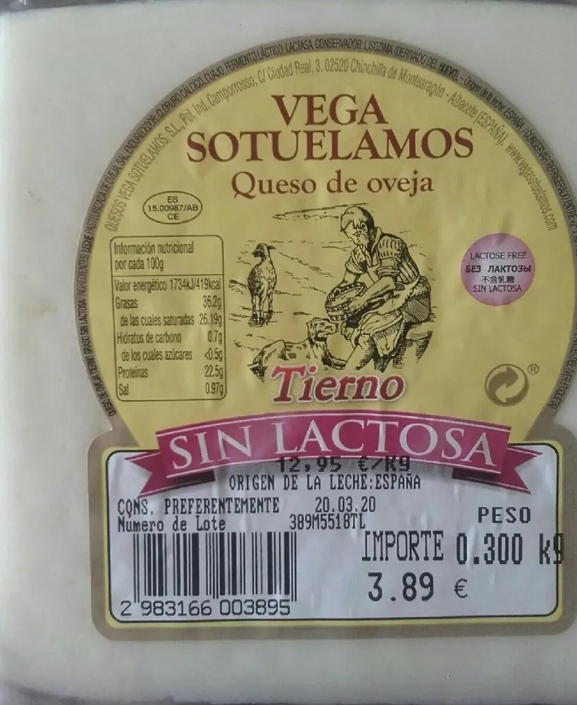 Queso de oveja tierno sin lactosa