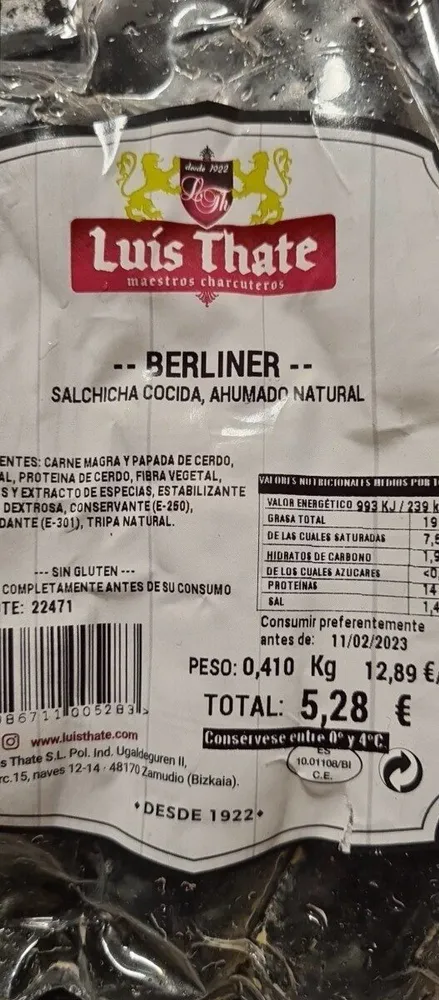 Salchicha cocida Berliner