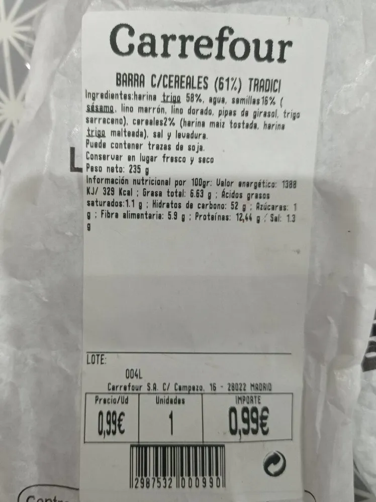 Barra Cereales (61%) tradicional