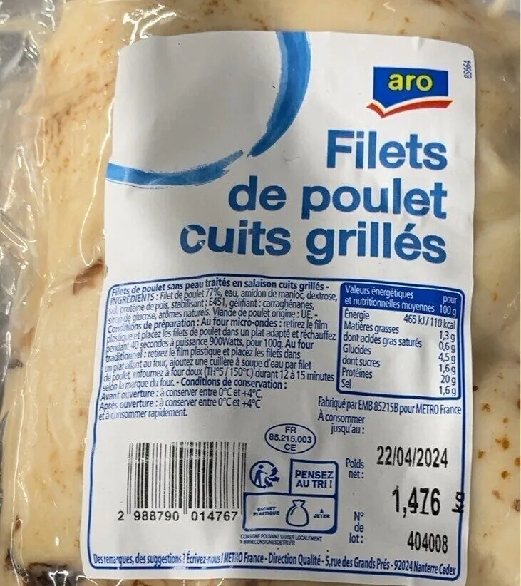 Filets de poulet cuits grillés