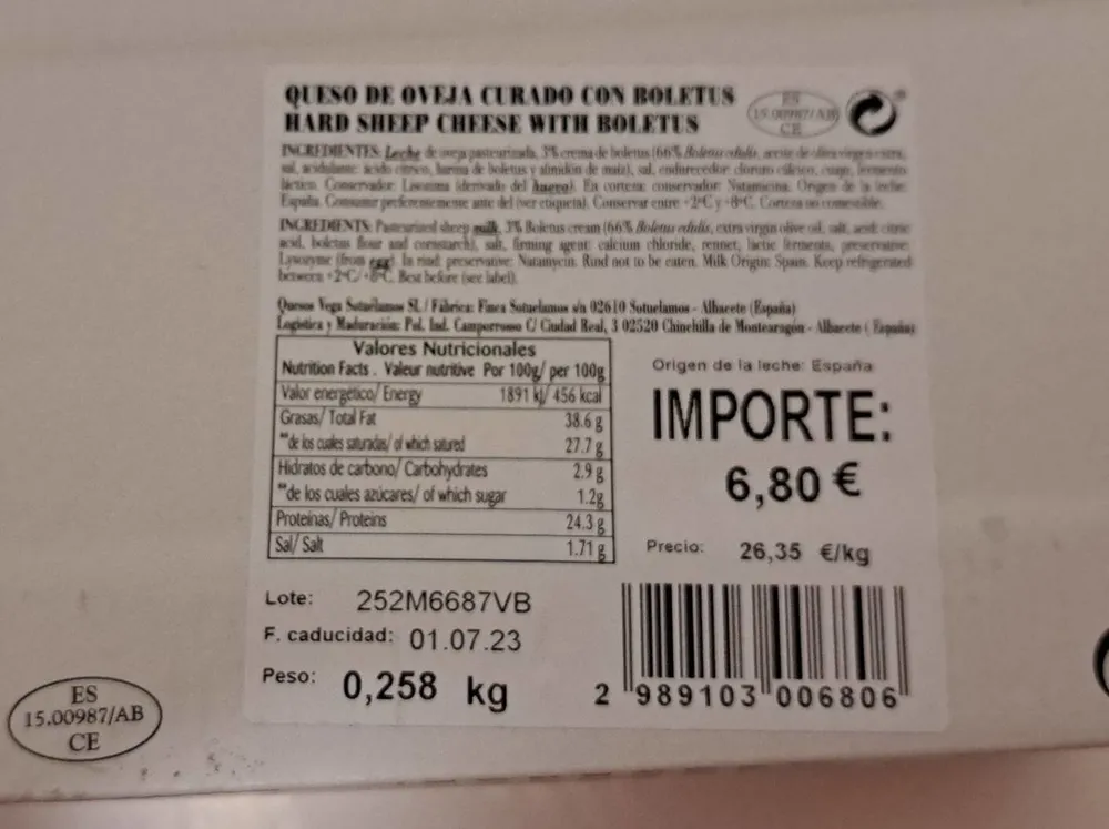 Queso de ovja curado con boletus