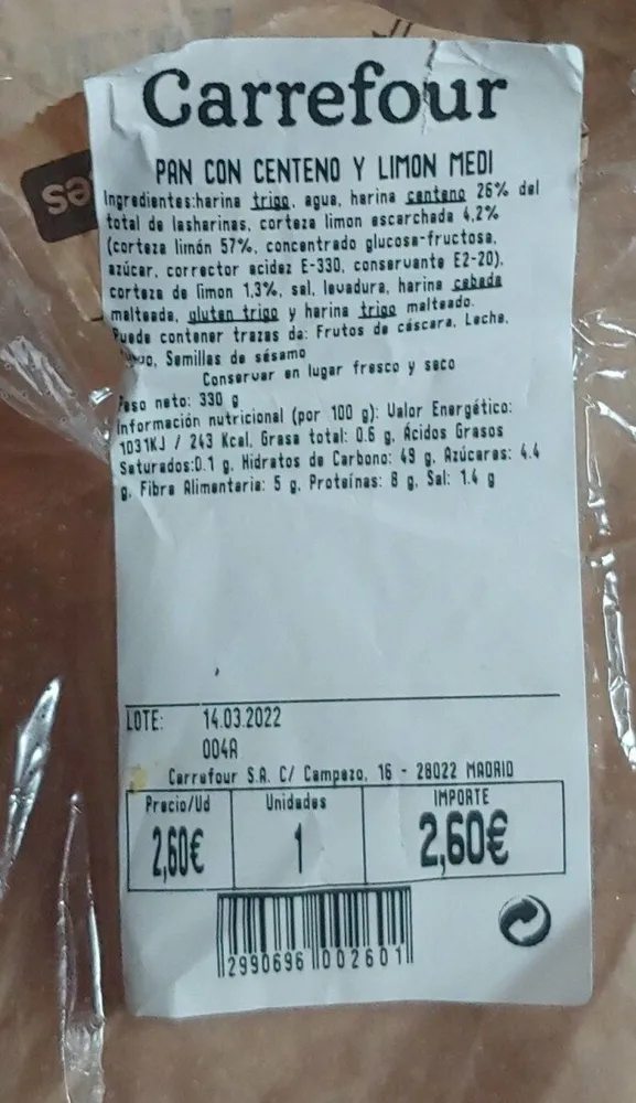 Pan con centeno y limón