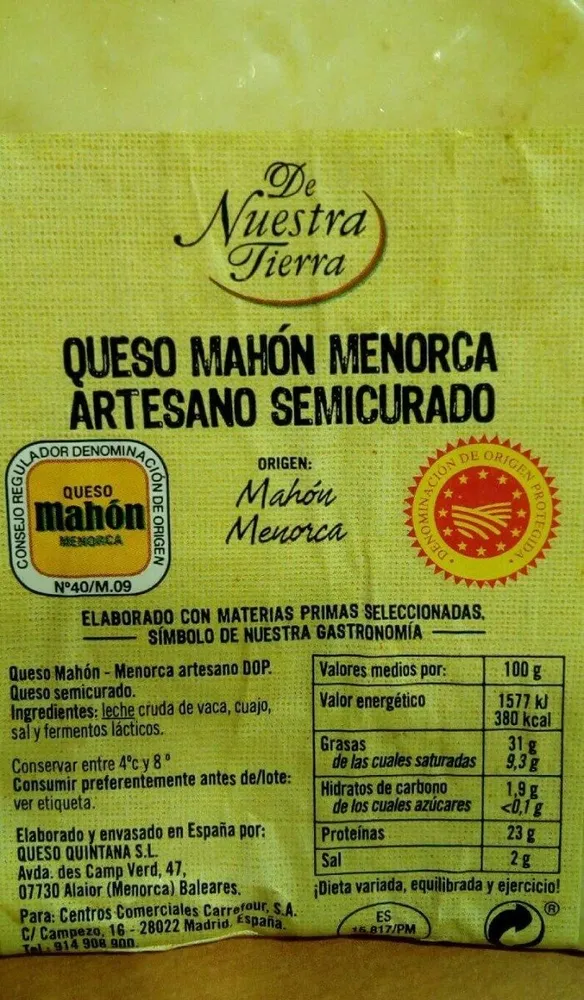 Queso de mahón menorca artesano semicurado