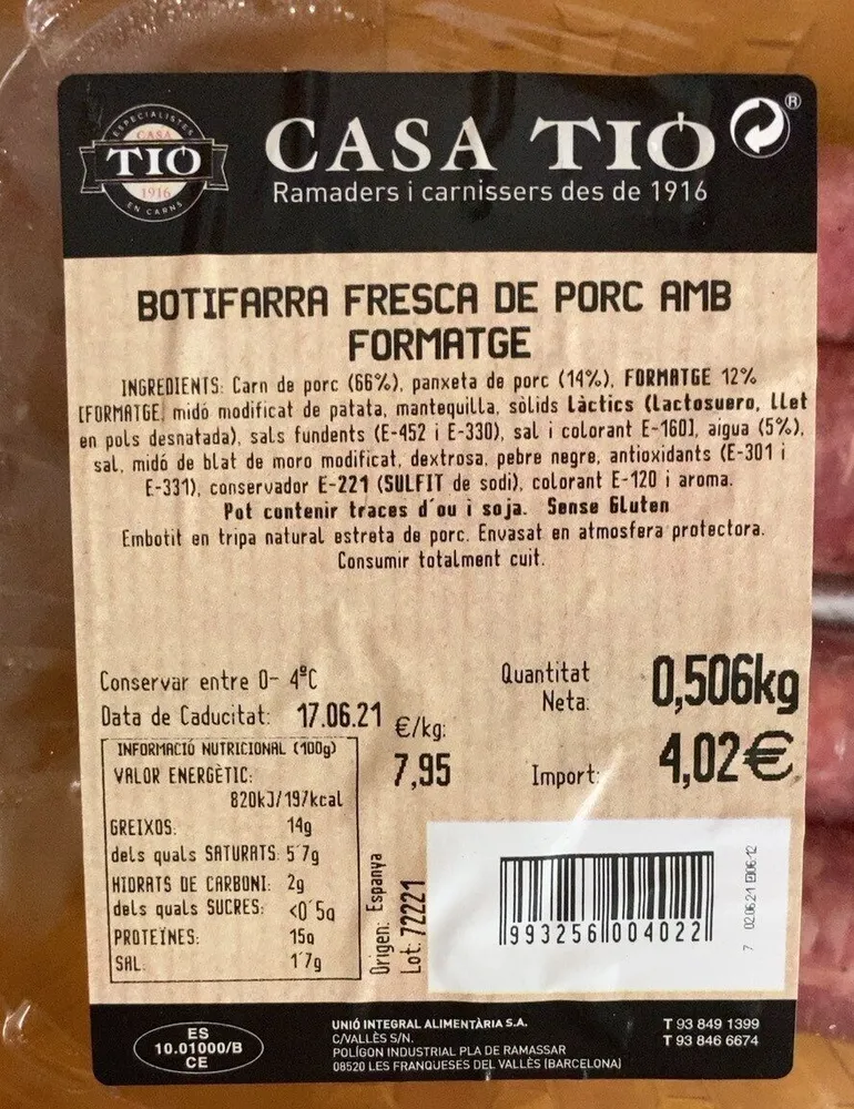 Botifarra fresca de cerdo con queso