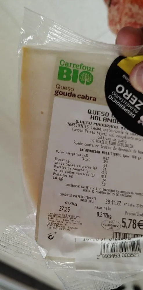 Carrefour BIO queso gouda cabra