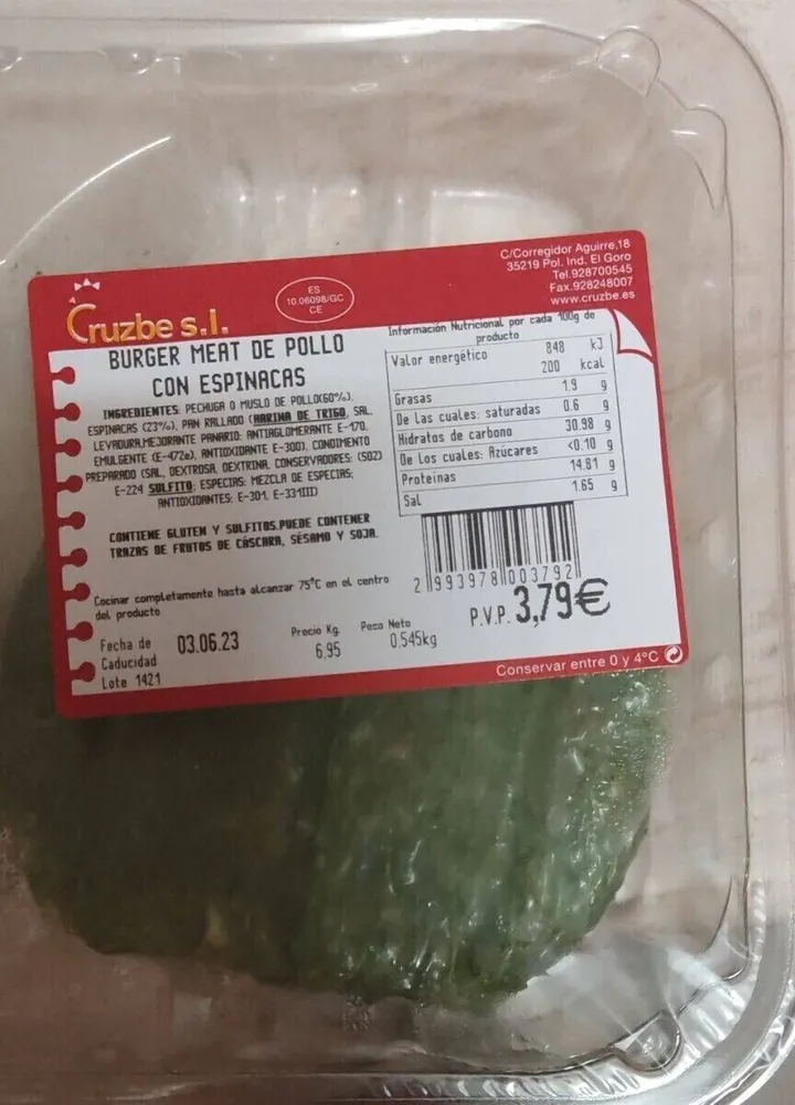 Burger meat pollo con espinacas