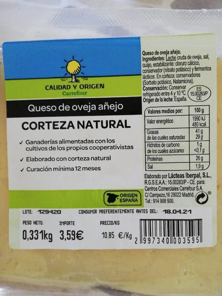 Queso de oveja añejo (corteza natural)