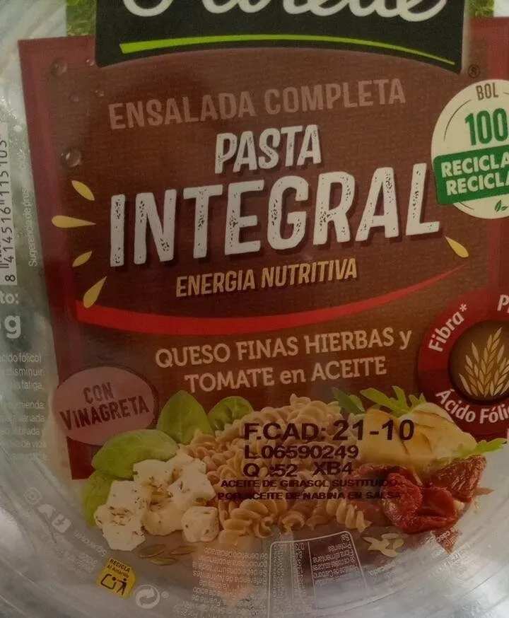 Ensalada completa pasta integral