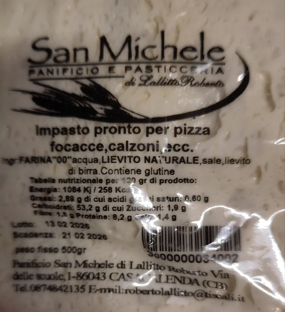 Impasto pronto per pizza, focacce, calzoni, ecc.