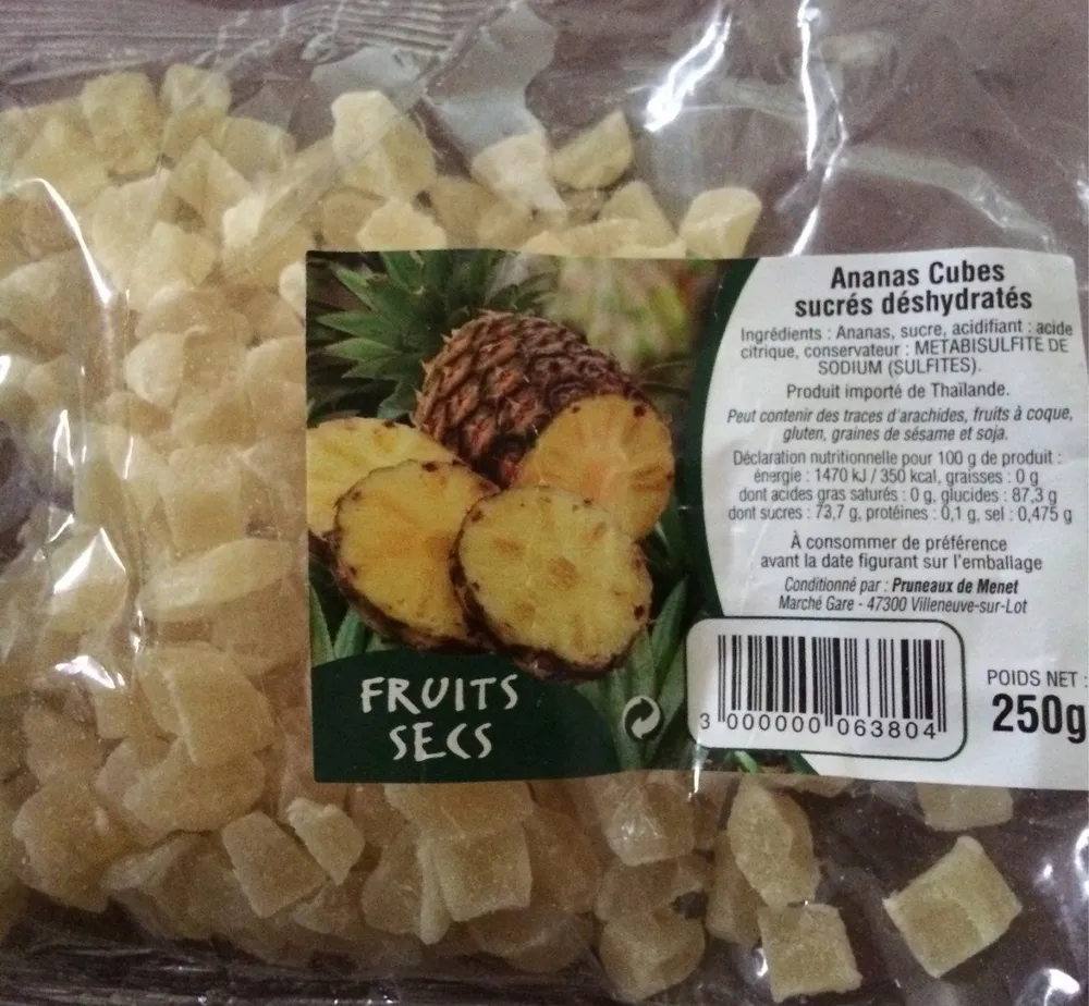 Ananas cubes sucrés déshydratés