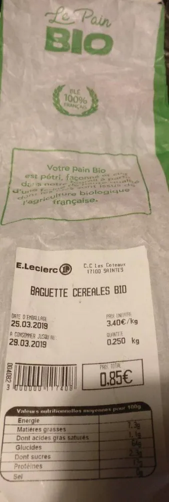 Baguette cereales bio