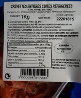 Crevettes entières cuites réfrigérées
