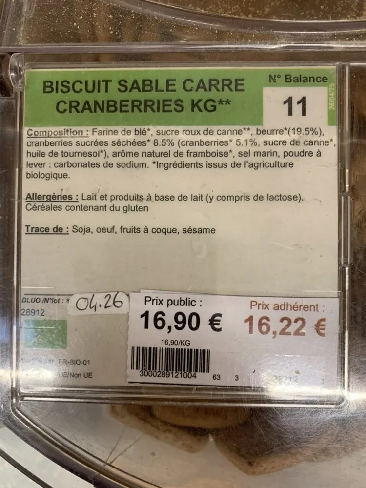 Biscuit Sable Carre Cranberries