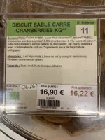 Biscuit Sable Carre Cranberries