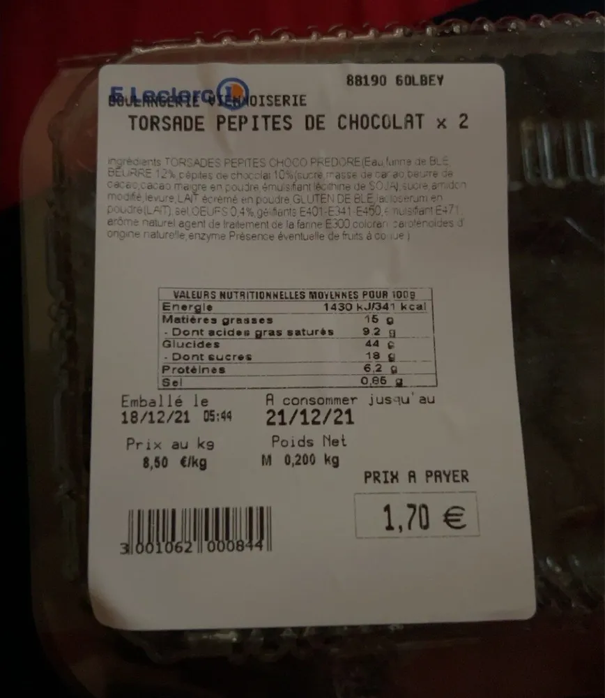 TORSADE PEPITES DE CHOCOLAT x2