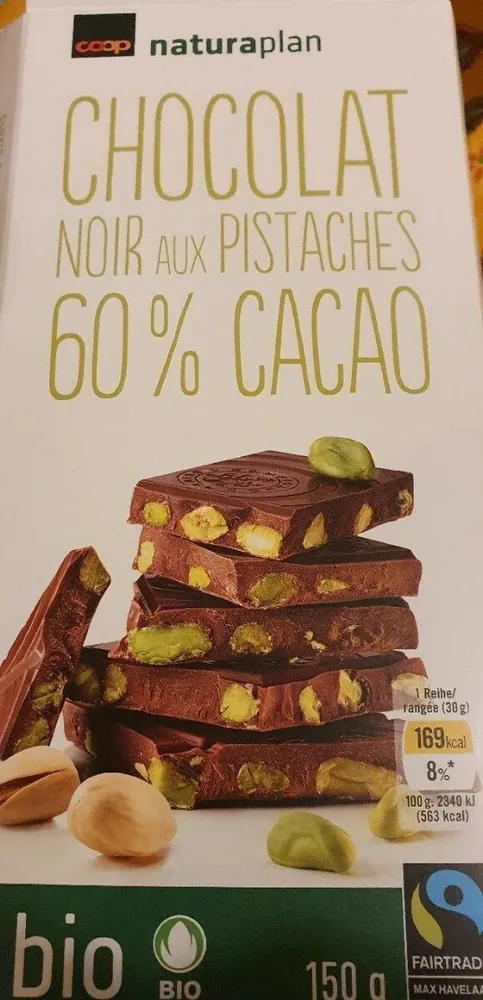 Chocolat noir aux pistaches 60% cacao
