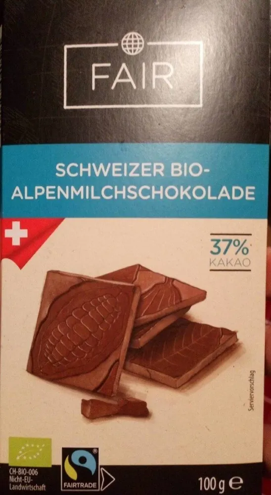 Fair Schweizer Bio Alpenmilchschokolade