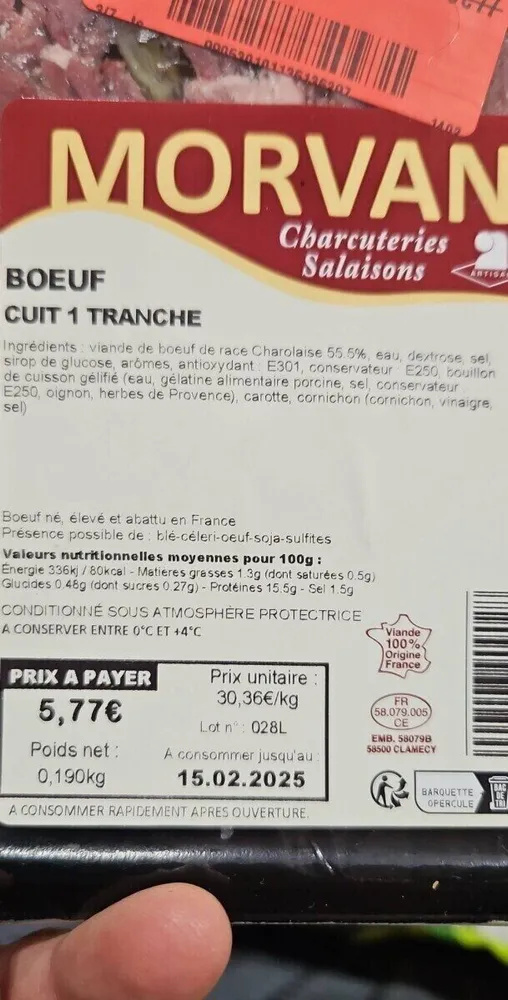 Boeuf cuit tranche