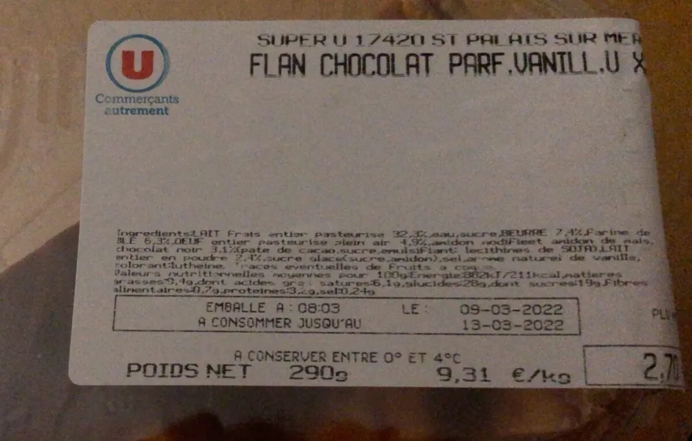 Flan chocolat parfum vanille