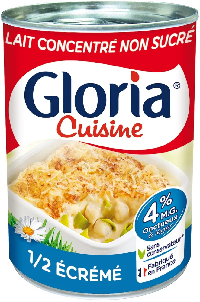 GLORIA Lait concentré non sucré 1/2 écrémé boîte 410g