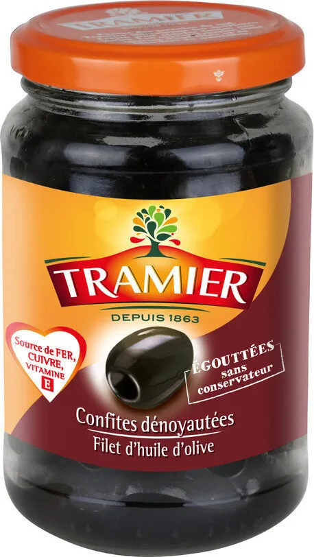Olives noires confites dénoyautées bocal 150g