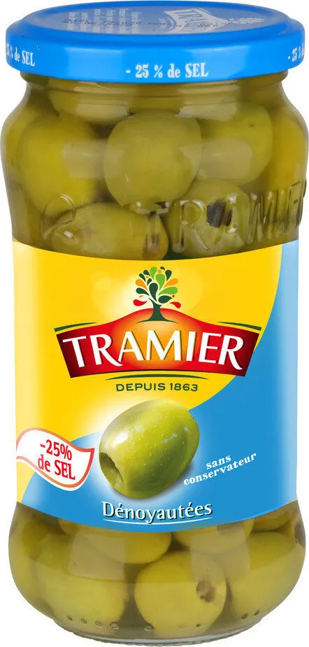 Olives vertes dénoyautées -25% sel