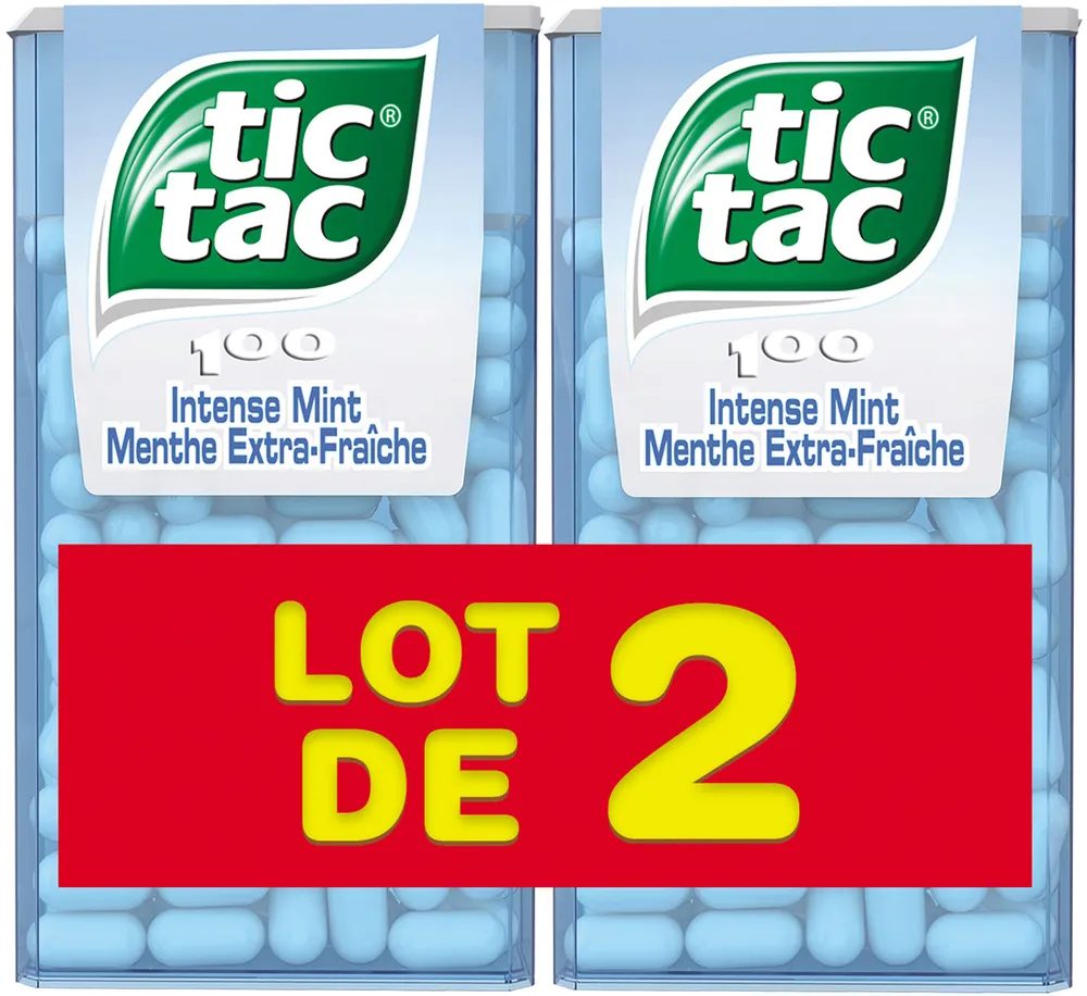 Bonbons tic tac goût menthe extra fraiche 2x49g