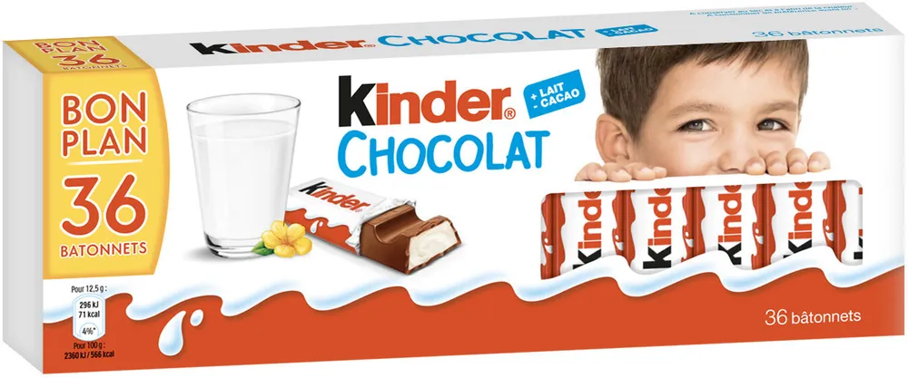 Kinder chocolat t12 x3 lot de 36 batonnets