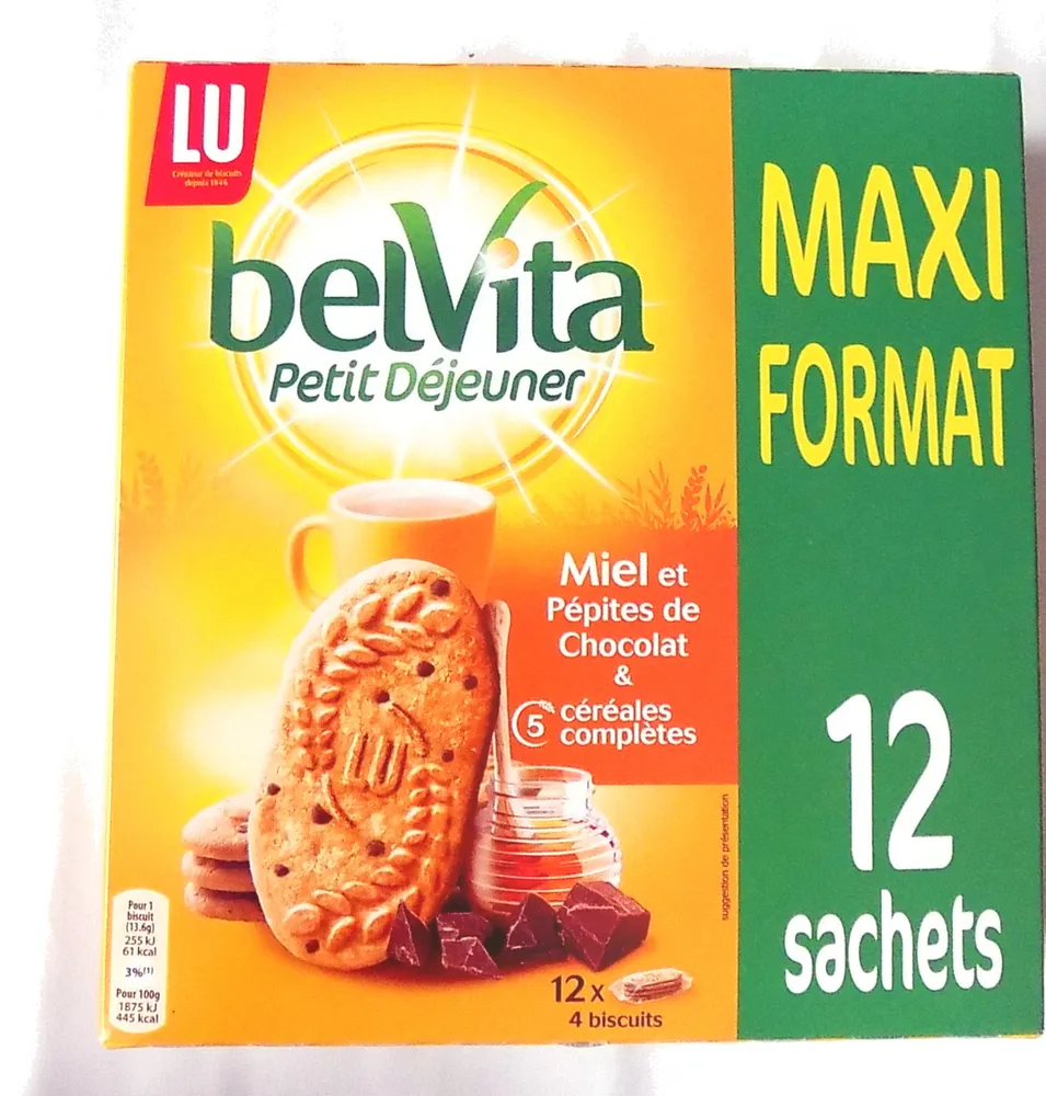 BelVita Petit Déjeuner Miel et Pépites de Chocolat & 5 céréales complètes