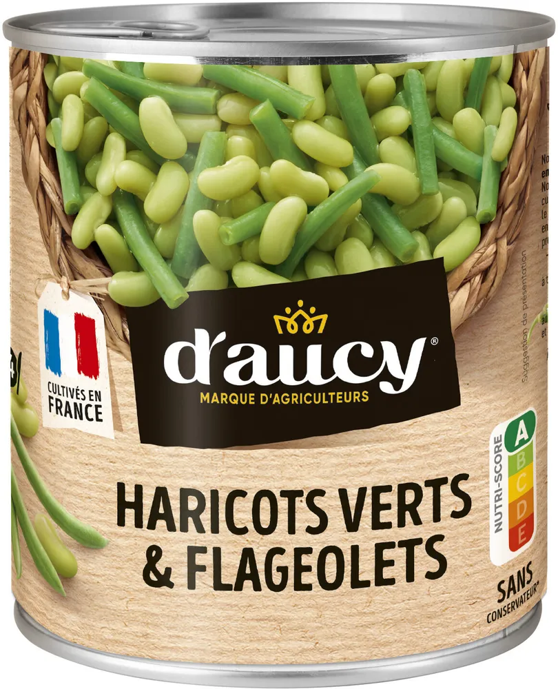 Haricots verts coupés et flageolets d'aucy 490g