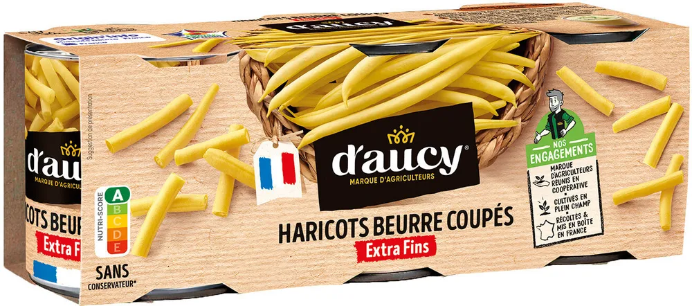 Haricots beurre extra fins coupés d'aucy cart.3x110g