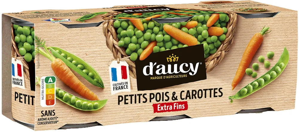 Petits pois extra fins Carottes d'aucy cart.3x130g