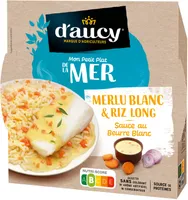 Merlu blanc Riz long sauce au beurre blanc Plat de la mer d'aucy 300g