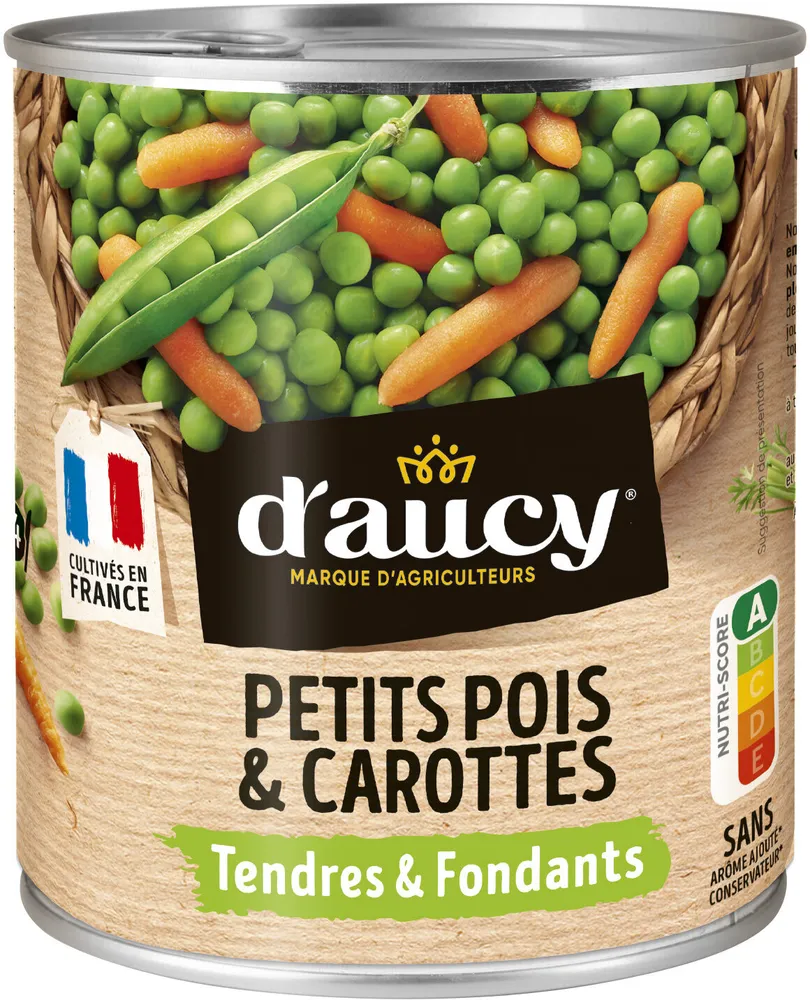 Petits pois Carottes tendres et fondants d'aucy 530g