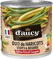 Duo haricots verts et beurre extra fins coupés d'aucy 225g