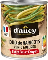 Duo haricots verts et beurre extra fins coupés d'aucy 455g