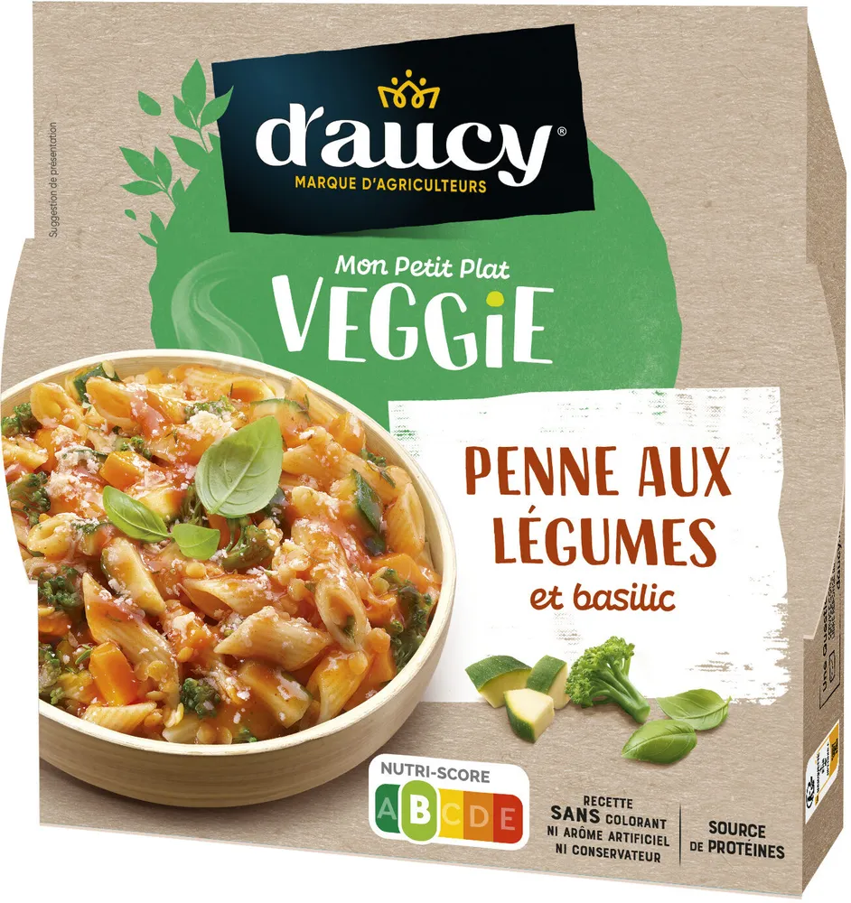 Penne aux légumes et basilic Plat Veggie d'aucy 300g