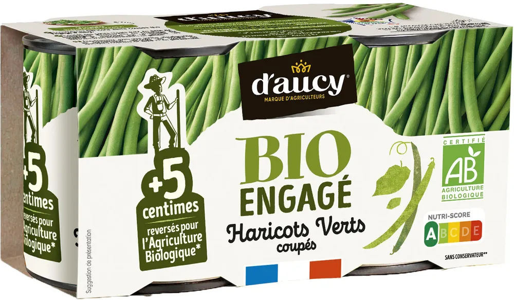 Haricots verts coupés Bio engagé d'aucy cart.2x110g