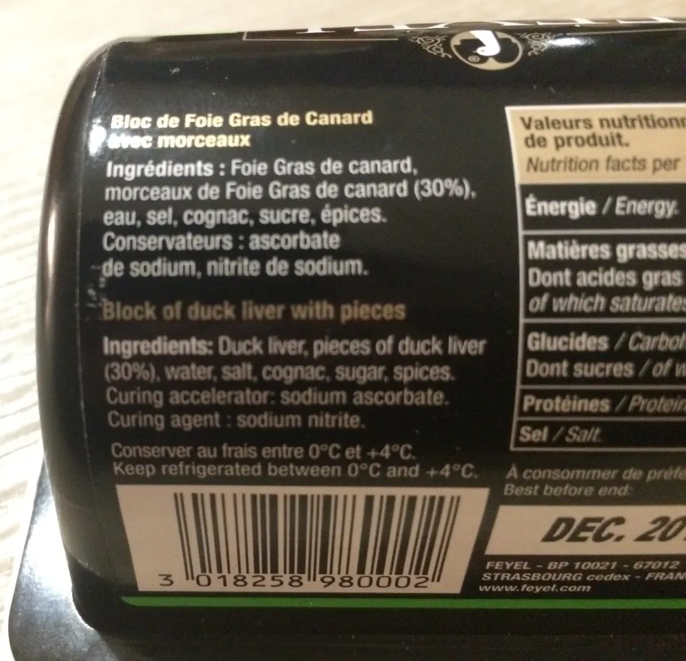 Bloc de foie gras de canard 30% de morceaux FEYEL