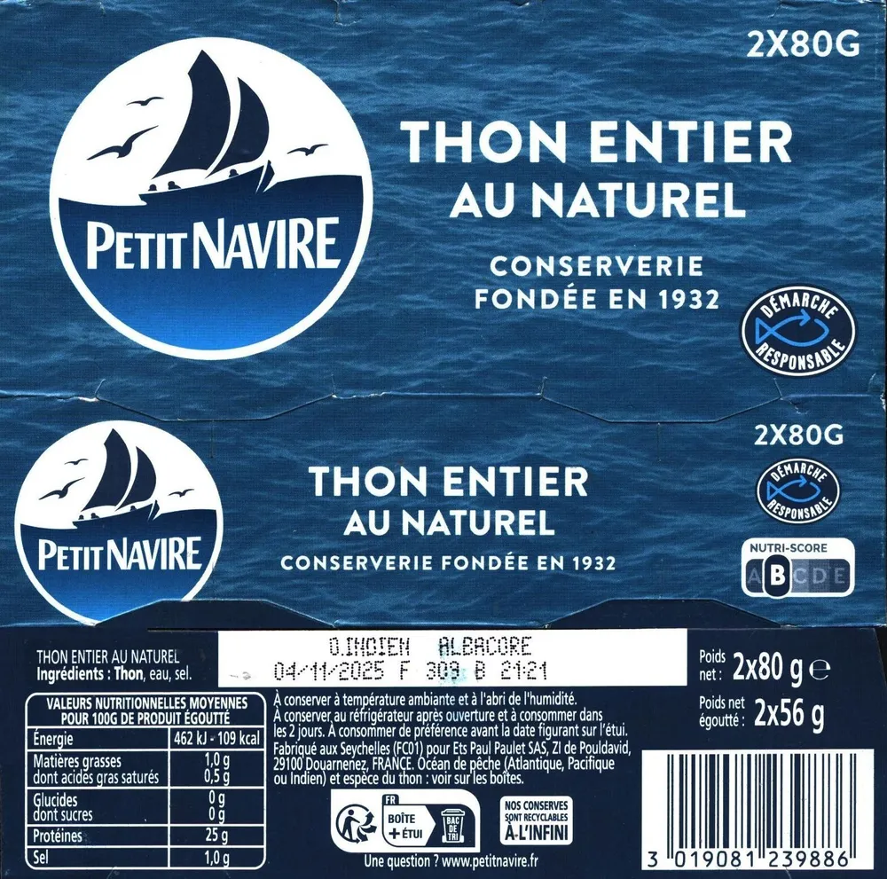 Thon entier au naturel