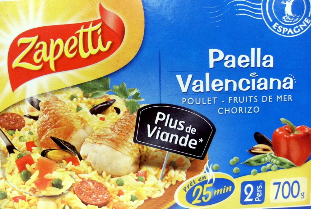 Paella Valenciana - Poulet, Fruits de mer, Chorizo - (2 Pers.)