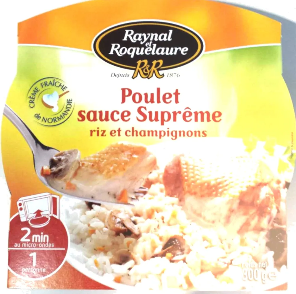 Poulet sauce Suprême riz et champignons