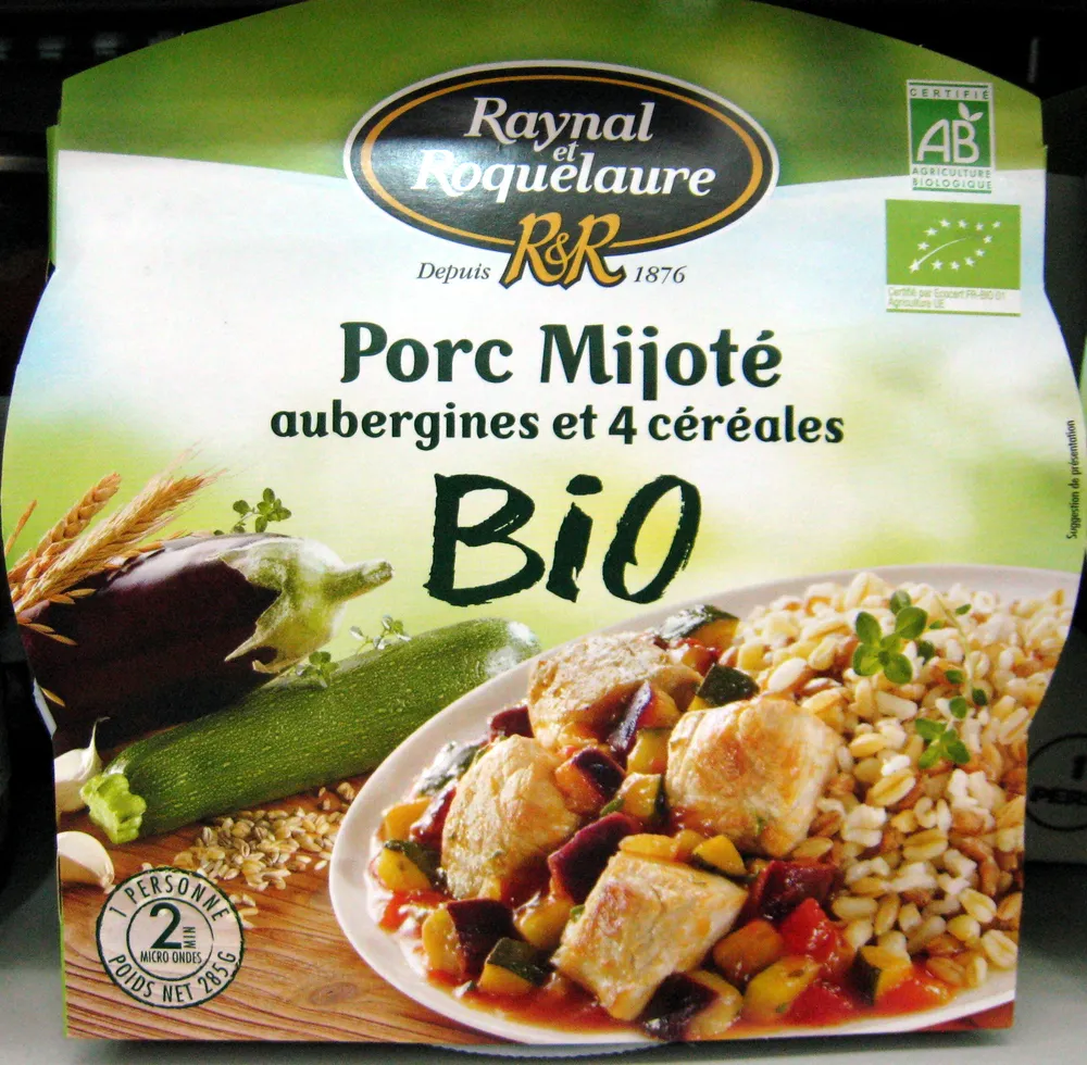 Porc Mijoté aubergines et 4 céréales BIO