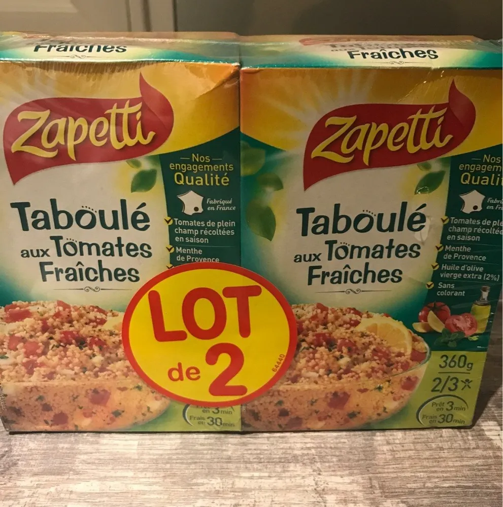 Zapetti Taboulé aux tomates le lot de 2 boites de 360 gr